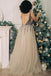 Sexy Sparkly Sequins Grey Long V Neck Tulle Prom Dress with Slit IN955
