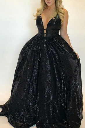 Unique V Neck Sleeveless A Line Long Formal Prom Dress INA10