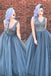Luxurious A-line V Neck Sleeveless Grey Tulle Beading Long Prom Dress IN982