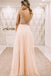 Pearl Pink V Back Appliques Long Prom Evening Dress INK74