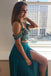 Two Piece Turquoise Cold Sleeves Split Long Beading Prom Dress INK88