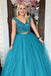 Two Piece Turquoise Beaded A Line Tulle Prom Dress INL2