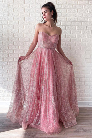 Sparking Sweetheart Long Pink Stunning Prom Dress INK78