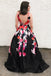 A Line Black V Neck Appliques Prom Dresses, Long Cheap Prom Gown INK31