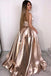 Strapless Rose Gold A Line Long Simple Prom Dress INK86