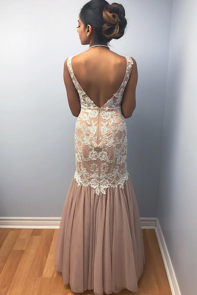 Mermaid Chiffon Prom Dresses With Lace, Long Charming Prom Gown INK33