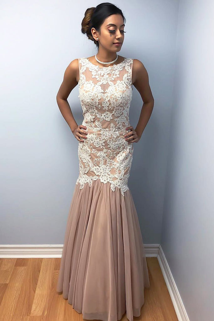 Mermaid Chiffon Prom Dresses With Lace, Long Charming Prom Gown INK33