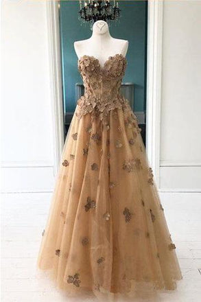 Elegant A-Line Sweetheart Appliqued Brown Prom Dress INL96