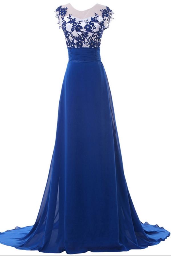Sweep Train Blue Lace Chiffon High Low Cheap Simple Prom Dresses For Teens K746
