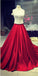 White Lace Crop Top Red Satin Two Piece A Line Prom Dresses IN817