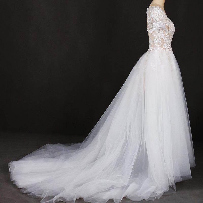Off White A Line Short Sleeves Lace Appliques Wedding Dress, Bridal Gown INQ32