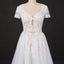 Off White A Line Short Sleeves Lace Appliques Wedding Dress, Bridal Gown INQ32