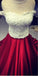 White Lace Crop Top Red Satin Two Piece A Line Prom Dresses IN817