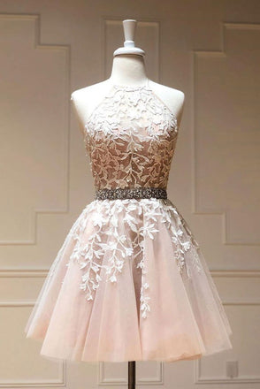 Tulle Lace Short Prom Dress Beadeing A Line Homecoming Dress INP39
