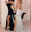 Strapless Sparkly Silver Open Back Long Sheath Party Cheap Prom Dresses INJ91