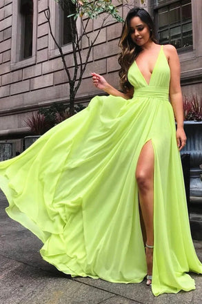 A Line Chiffon V Neck Long Prom Dresses, Formal Evening Dresses IN1994