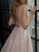 Modest A-line Silver Tulle V-Neck Rhinestone Prom Evening Dress Party Dress IN580