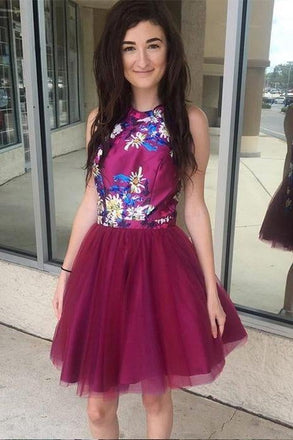 Chic A-line Fuchsia Short Prom Dress Halter Homecoming Dresses Cocktail Dress INE14