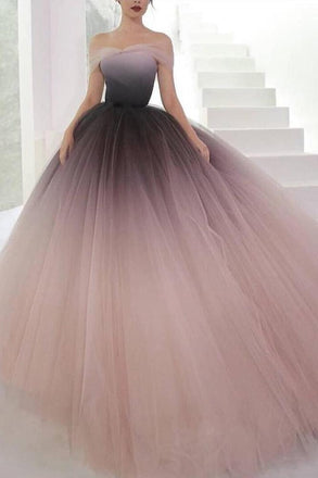 Off-the-shoulder Ombre Ball Gown Prom Dresses Cheap Long Evening Dresses INJ56
