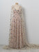 Chic V neck Floor Length Stars Pink Prom Dresses,Long Evening Dress INE19