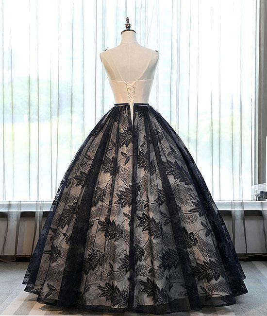 Ball Gown Black Lace Long Prom Dresses With Applique IN897