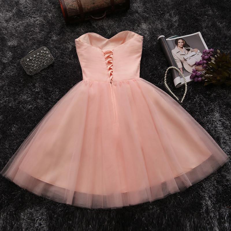 Strapless Sweetheart Blush Pink Beading Tulle Short Homecoming/Prom Dresses IN303