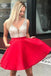 A Line V Neck Sleeveless Homecoming Dress, Beading Satin Short Prom Dresses INN41
