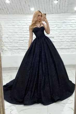 Sparkly A Line Black Long Prom Dresses, Formal Evening Dresses, Black Gowns IN1920