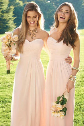 Beautiful A-line Blush Pink Sweetheart Chiffon Floor-length Bridesmaid Dress with Pleats IND63