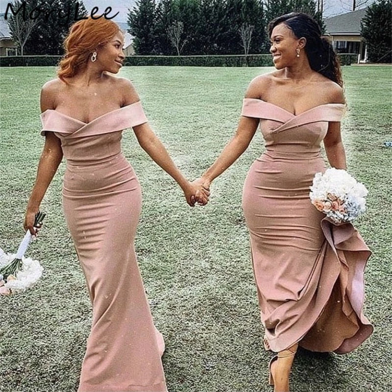 Off The Shoulder  Mermaid Bridesmaid Dresses With Lace Up Back Simple Bridesmaid Gowns IN1837