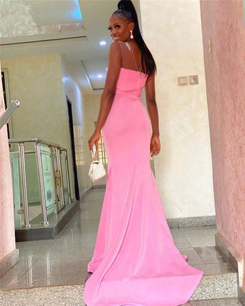 Crystal One Shoulder Side Slit Silk Satin Mermaid Bridesmaid Gowns With Bowknot IN1835