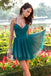 Elegant V-Neck A-line Green Short Homecoming Dress Prom Dresses INN35