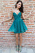 Elegant V-Neck A-line Green Short Homecoming Dress Prom Dresses INN35