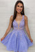 Cute V Neck Purple Lace Short Prom Dress, Lilac Lace Homecoming Dresses INHD18