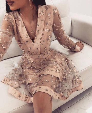 Cute Pink Long Sleeve Homecoming Dresses, V Neck Short Prom Dress INO62