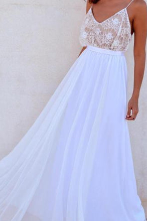 White Chiffon Long Beach Wedding Dresses,Simple Prom Dresses INC33