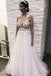 Floral Open Back Deep V-neck Straps Tulle Appliques Prom Dress,, Floral Princess Wedding Dress IN180