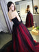 Burgundy Lace Tulle A Line Strapless Long Prom Dress IN947