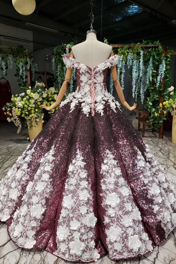 Princess Sparkly Off the Shoulder Long Prom Dresses, Ball Gown Quinceanera Dresses INS26
