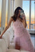 Pink Halter Ruffles Tulle Prom Dresses with Slit, A Line Long Backless Party Dress INDP11