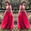 Unique Red V Neck Tulle Appliques Prom Dresses, Long Party Gowns INH15
