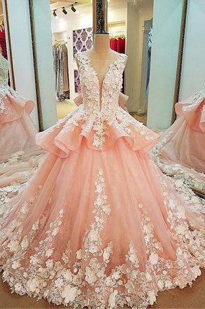 Tulle Wedding Dress,Ball Gown Wedding Dress,Appliques Wedding Dress,Quinceanera Dresses