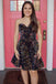 Sweetheart A Line Navy Blue Short Party Dresses Sequins Homecoming Dresses INHD29
