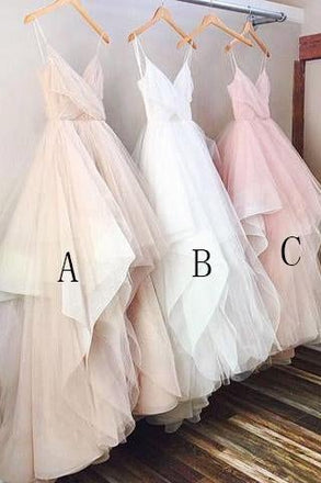 Simple A-line V-neck Spaghetti Straps Long Wedding Dress INC83