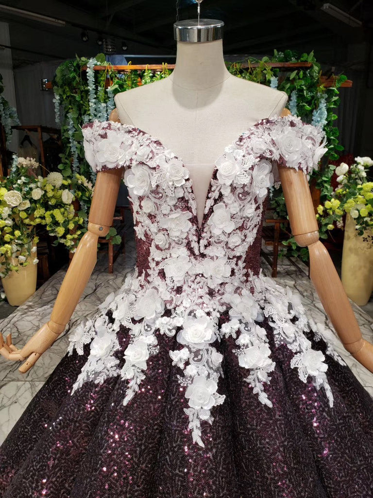 Princess Sparkly Off the Shoulder Long Prom Dresses, Ball Gown Quinceanera Dresses INS26