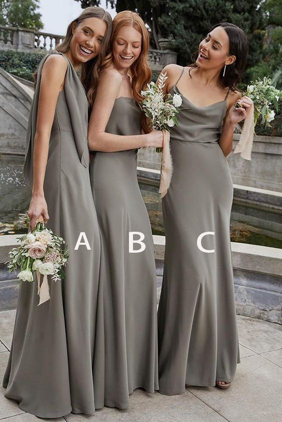 Simple Sheath Rushed Chiffon Long Bridesmaid Dresses Bridesmaid Gowns IN1840