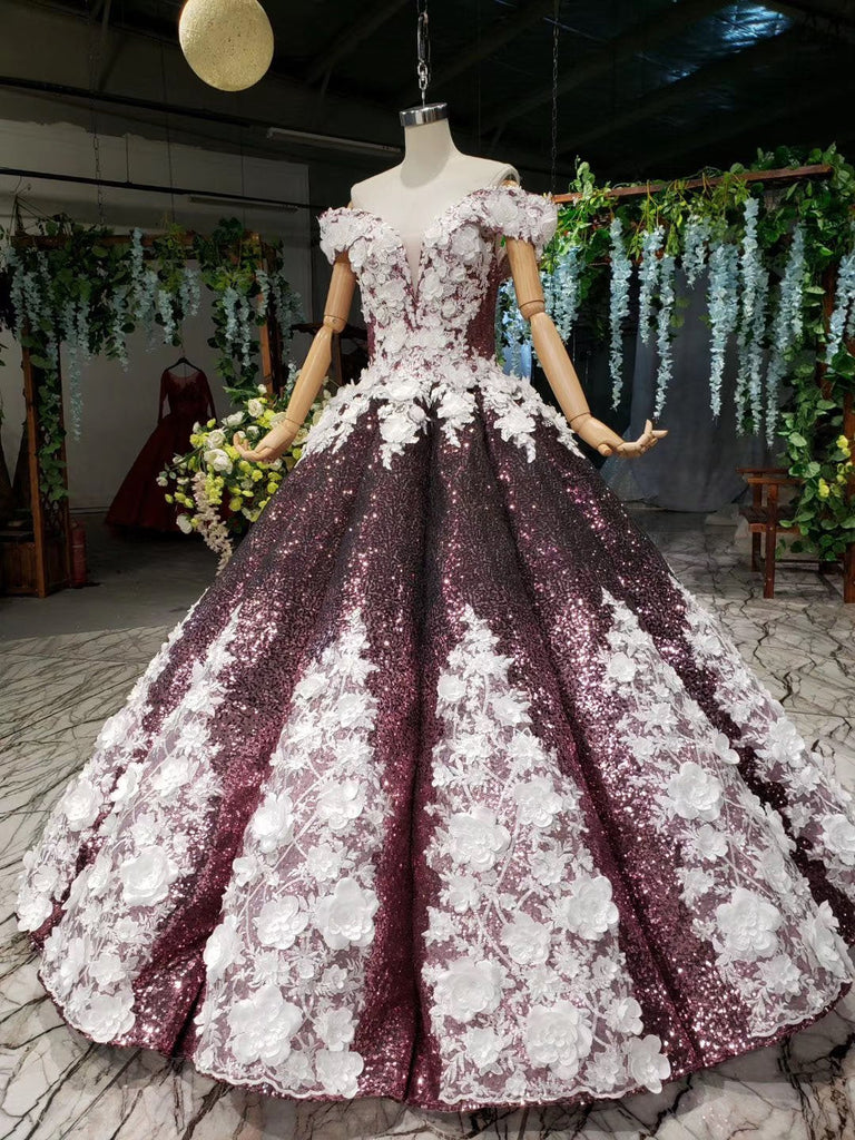 Princess Sparkly Off the Shoulder Long Prom Dresses, Ball Gown Quinceanera Dresses INS26