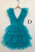 A Line Hot Pink V Neck Tiered Homecoming Dresses, Cute Tulle Short Prom Party Dresses INHD37