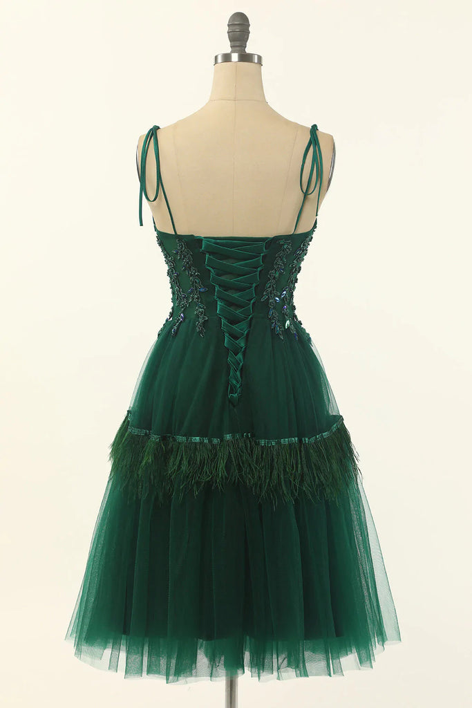Green Sweetheart Tie-Strap A-Line Tulle Short Homecoming Dress IN1848