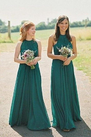 Newest Long Sleeveless Green Chiffon Cheap Halter Bridesmaid Dress ING52